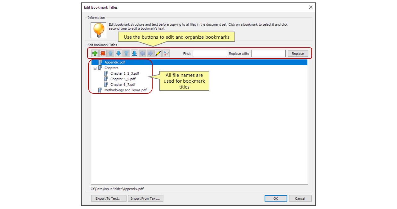 Adding PDF Bookmarks to Files